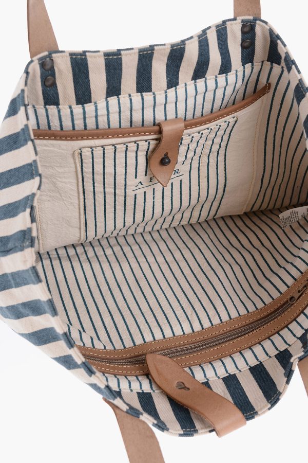 Afar Striped Cotton Tote Bag With Leather Details Unica One size Sale