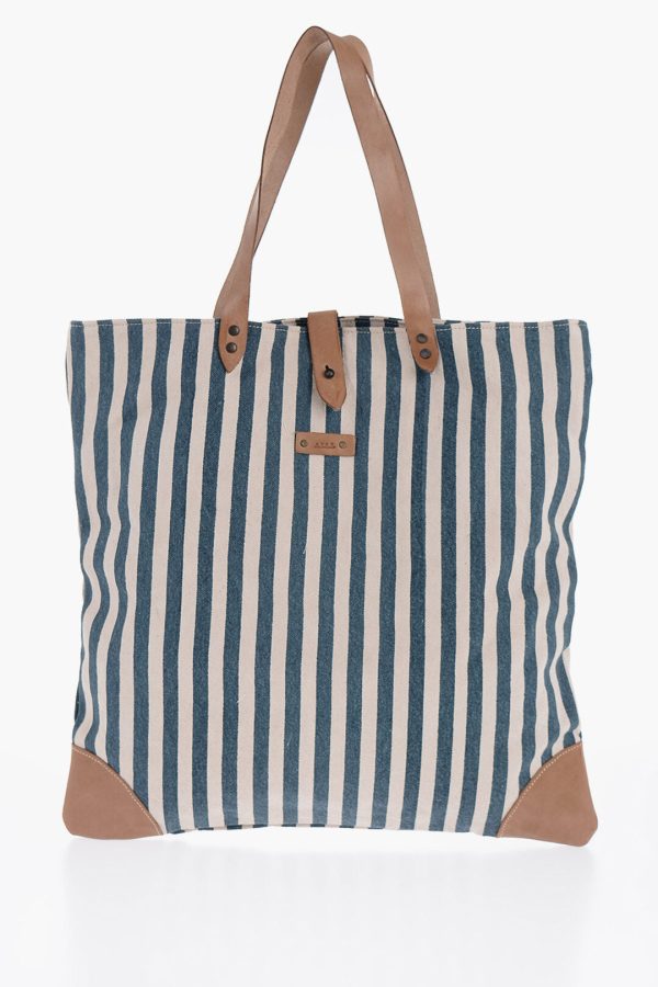 Afar Striped Cotton Tote Bag With Leather Details Unica One size Sale