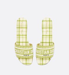 DIOR DWAY LIME N CHECK EMBROIDERY SLIDES Online Sale