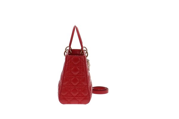 Dior Red Cannage Lambskin Medium Lady Dior 2013 Online Sale