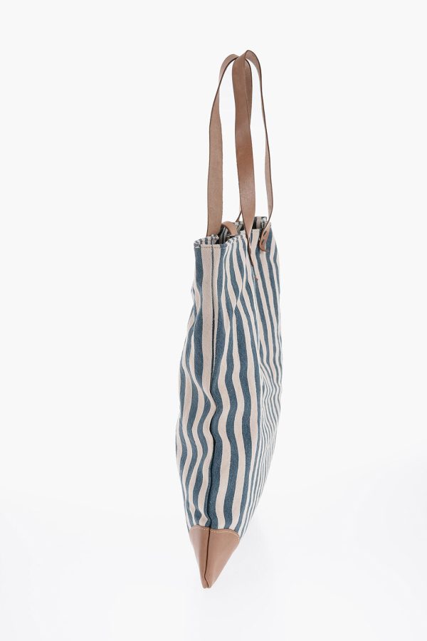 Afar Striped Cotton Tote Bag With Leather Details Unica One size Sale