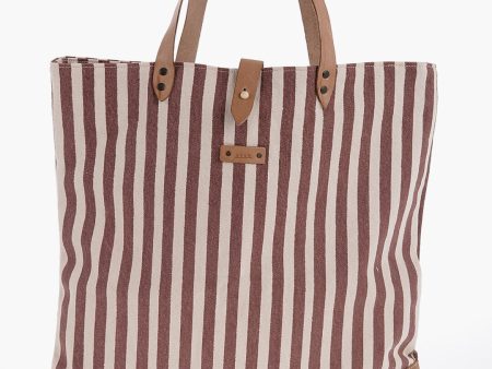 Afar Striped Cotton Tote Bag With Leather Details Unica One size Online