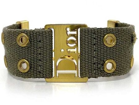 CHRISTIAN DIOR Bracelet Khaki Gold Canvas GP Chain Jacquard Plate Adjuster Accessory Online