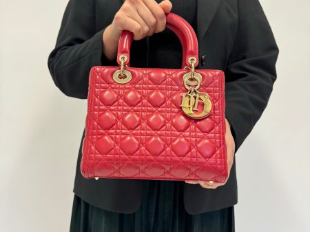 Dior Red Cannage Lambskin Medium Lady Dior 2013 Online Sale