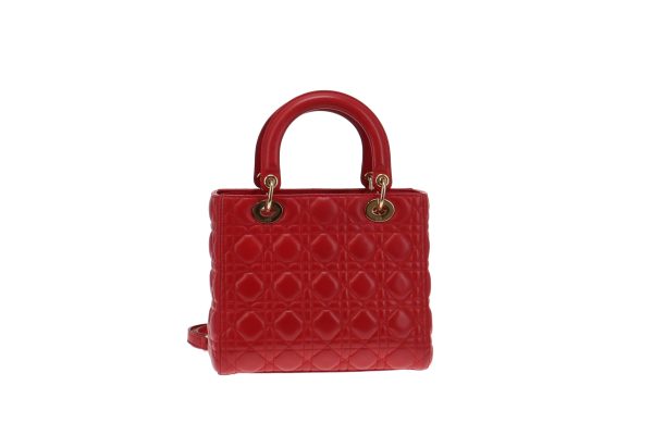 Dior Red Cannage Lambskin Medium Lady Dior 2013 Online Sale