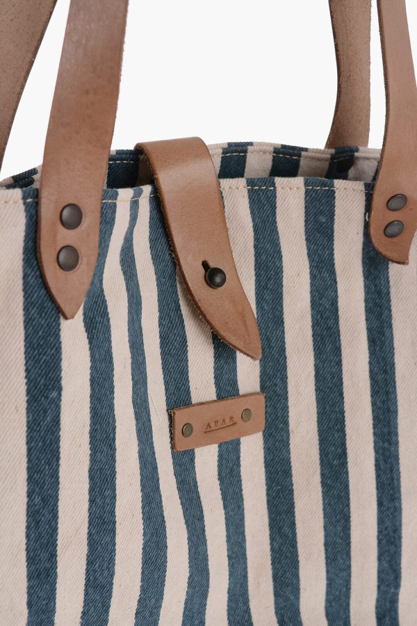 Afar Striped Cotton Tote Bag With Leather Details Unica One size Sale