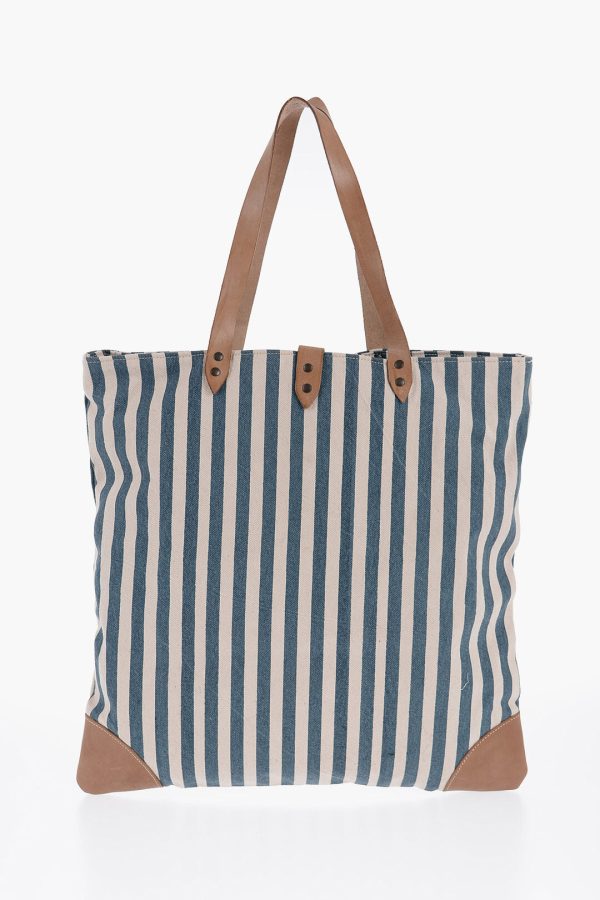 Afar Striped Cotton Tote Bag With Leather Details Unica One size Sale