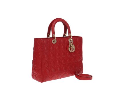 Dior Red Lambskin Large Lady Dior 2013 For Cheap