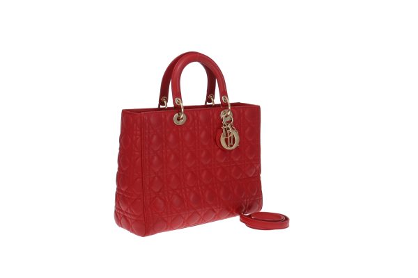 Dior Red Lambskin Large Lady Dior 2013 For Cheap