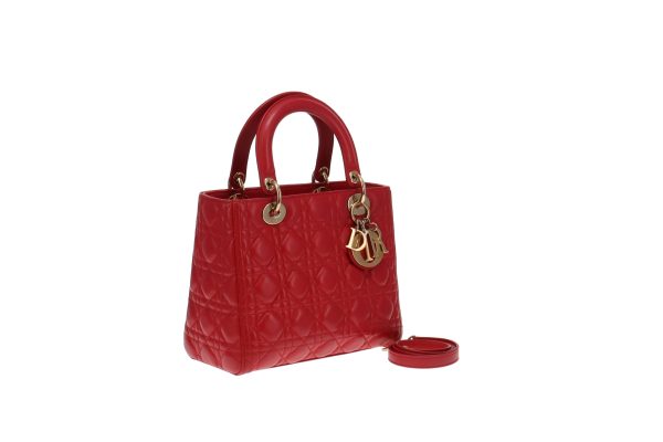 Dior Red Cannage Lambskin Medium Lady Dior 2013 Online Sale