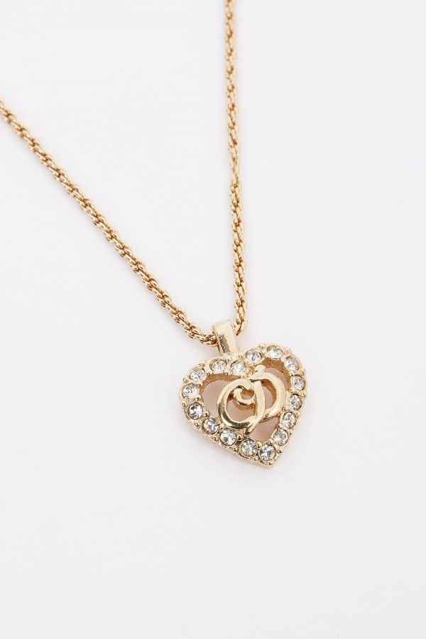 Christian Dior CD Heart Motif Necklace Gold Rhinestone on Sale