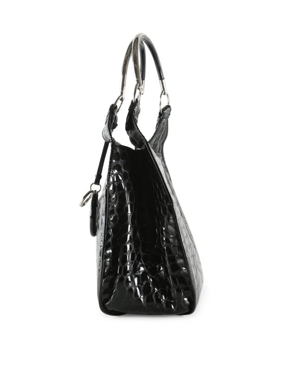 CHRISTIAN DIOR Black Crocodile Embossed Patent Leather 61 Large Shoulder Bag For Cheap