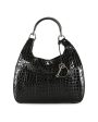 CHRISTIAN DIOR Black Crocodile Embossed Patent Leather 61 Large Shoulder Bag For Cheap