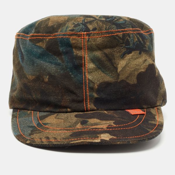 DIOR Vintage Green Printed Cotton & Linen Hat M Hot on Sale