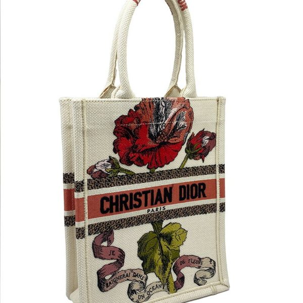 CHRISTIAN DIOR Book Tote Small Vertical Canvas Flower Multicolor Beige Bag Online Sale