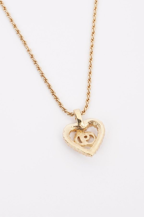 Christian Dior CD Heart Motif Necklace Gold Rhinestone on Sale