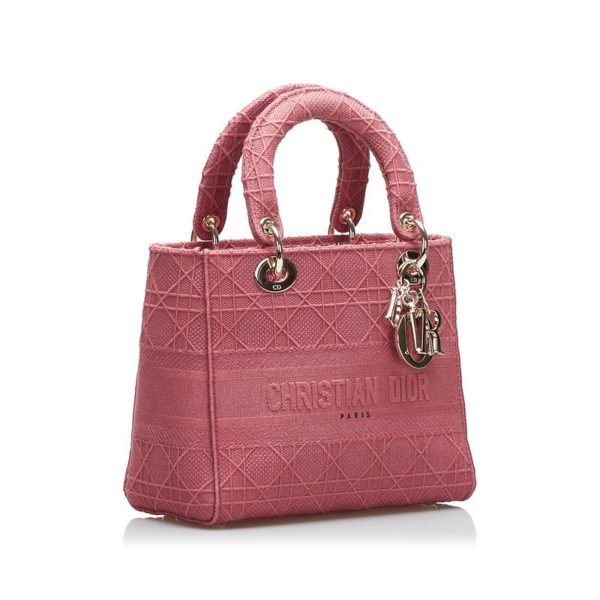 CHRISTIAN DIOR Dior Canage Lady Delight Handbag Shoulder Bag Pink Canvas Ladies Online now