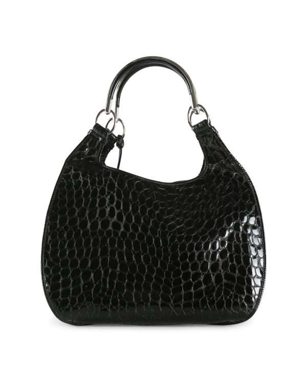 CHRISTIAN DIOR Black Crocodile Embossed Patent Leather 61 Large Shoulder Bag For Cheap