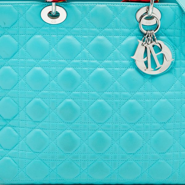 DIOR Turquoise Blue Cannage Leather Large Lady  Tote Hot on Sale